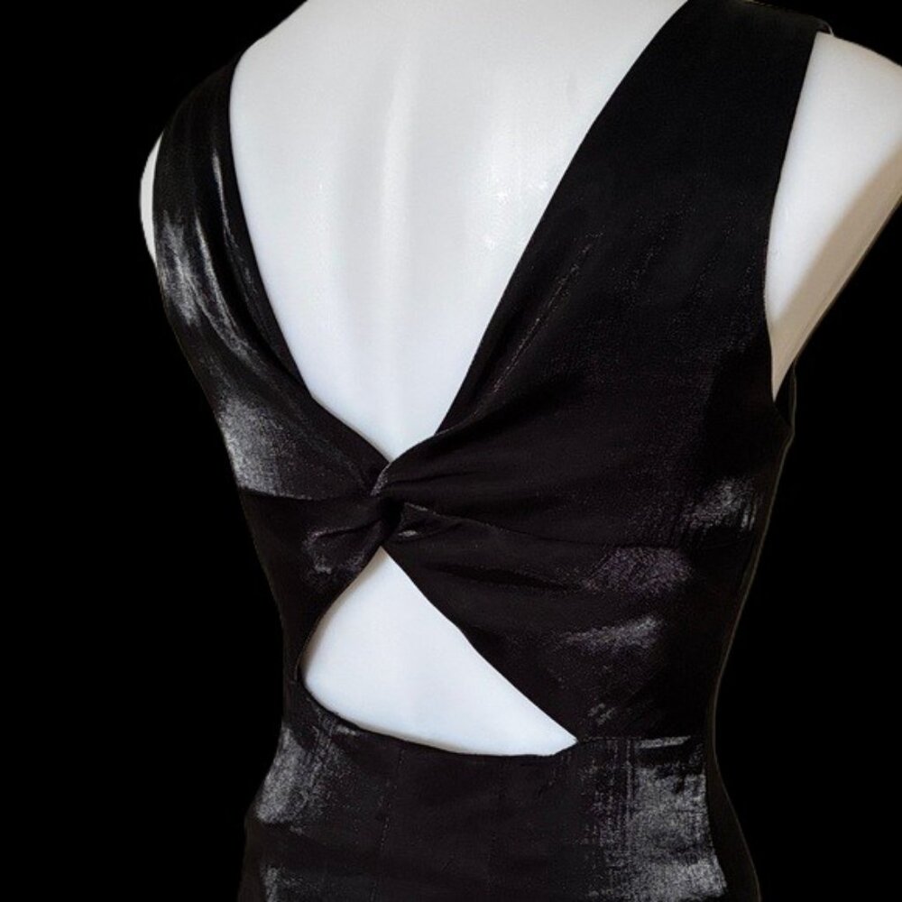 Vintage Black / Charcoal Silver Metallic Maxi Dress; Shimmery; Cutout Back; Sz 2 - Picture 2 of 16